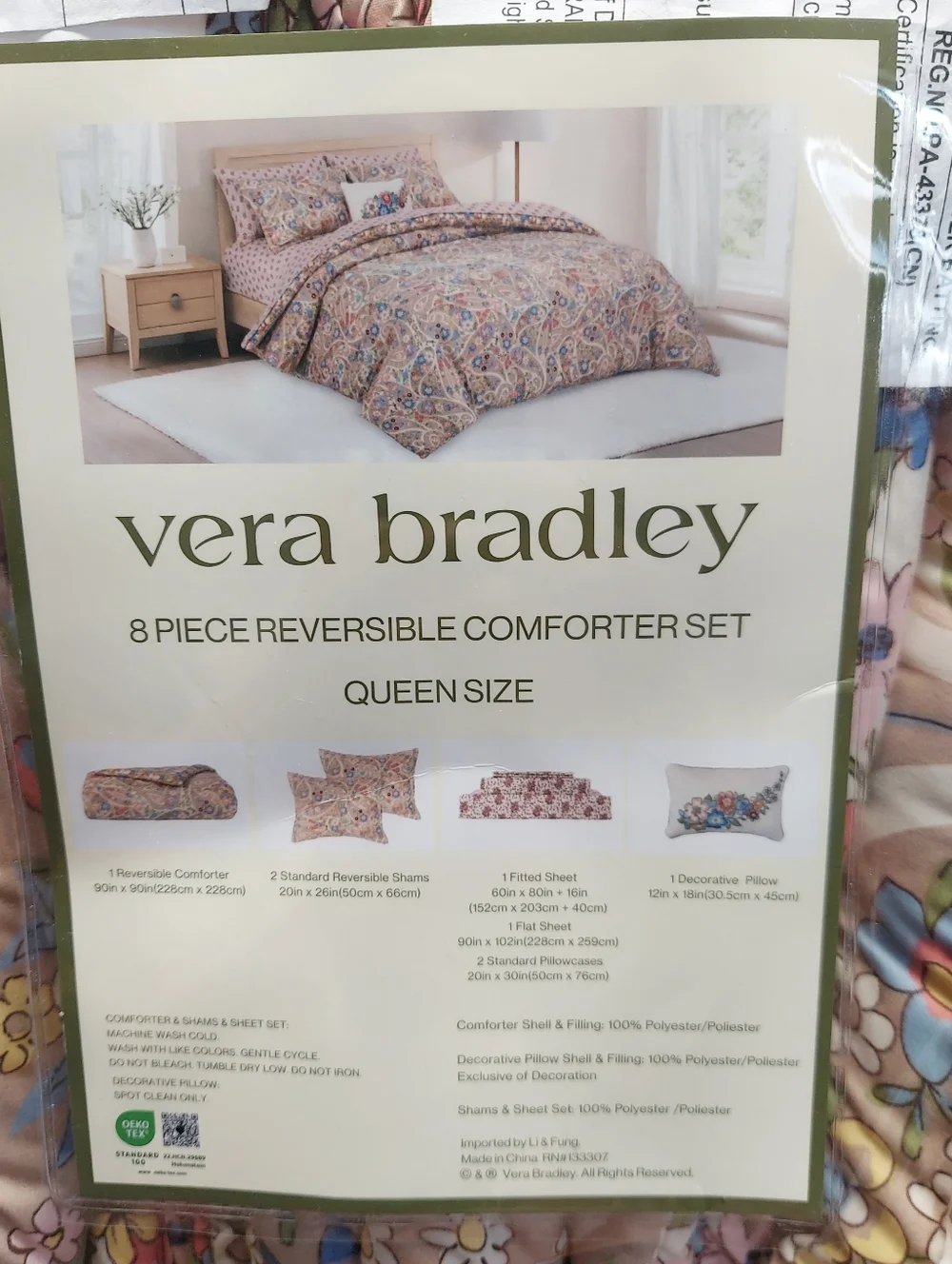 Vera Bradley Multicolor Floral Reversible Queen Comforter Set -8 pieces